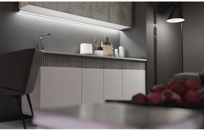 Кухня МДФ Оливия 2000 Белый снег софт / Графит софт/Антарес