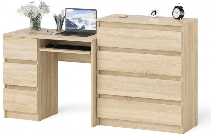 Мори компьютерный стол МС-6 левый + Комод МК800.4, дуб сонома