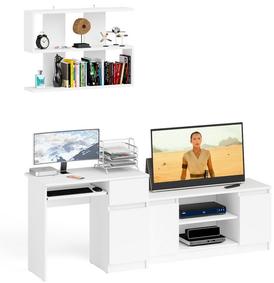 Мори Стол компьютерный МС-1 правый + Тумба МТВ1200.1 + Полка 900, цвет белый, ШхГхВ 210,4х50х209,6 см., НЕ универсальная сборка