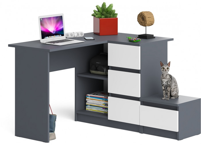 Мори Стол компьютерный МС-16 правый + Тумба ТМП400.1, цвет графит/белый, ШхГхВ 164,8х84,9х76,6 см., выдвижные ящики справа, НЕ универсальная сборка