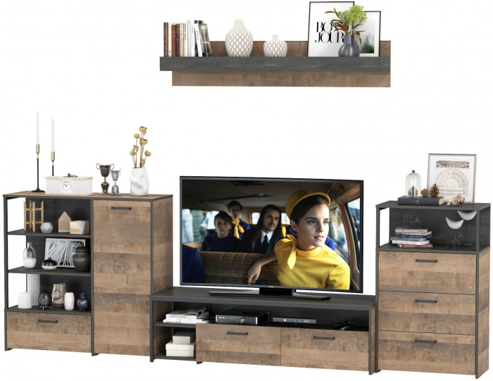 Трувор Гостиная 012, цвет дуб гранж песочный/интра, ШхГхВ 324,8х45,4х195 см., универсальная сборка