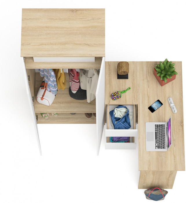 Мори компьютерный стол МС-16 левый + Шкаф МШ800.1, дуб сонома/белый