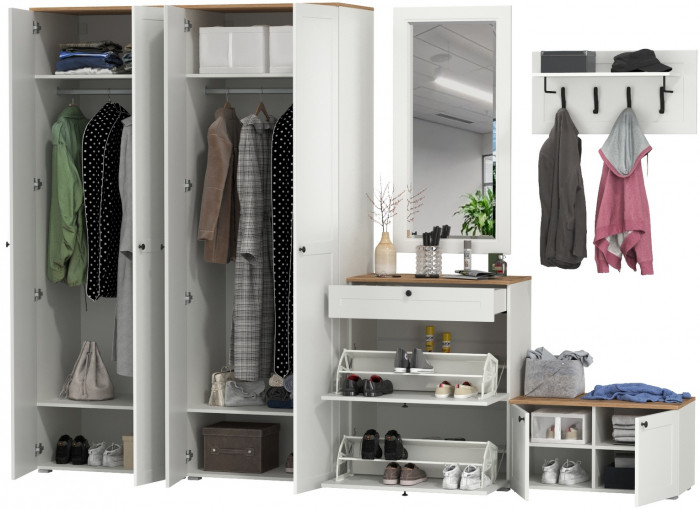 Остин Прихожая 48, белый шагрень/дуб крафт золотой