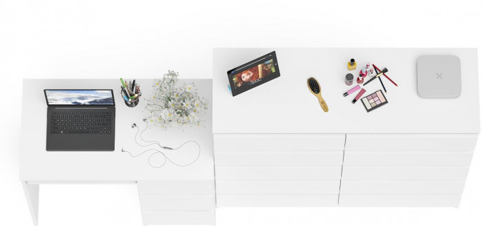 Мори Стол компьютерный МС-6 правый + Комод МК1200.10, цвет белый, ШхГхВ 210,4х50х115 см., выдвижные ящики справа, НЕ универсальная сборка