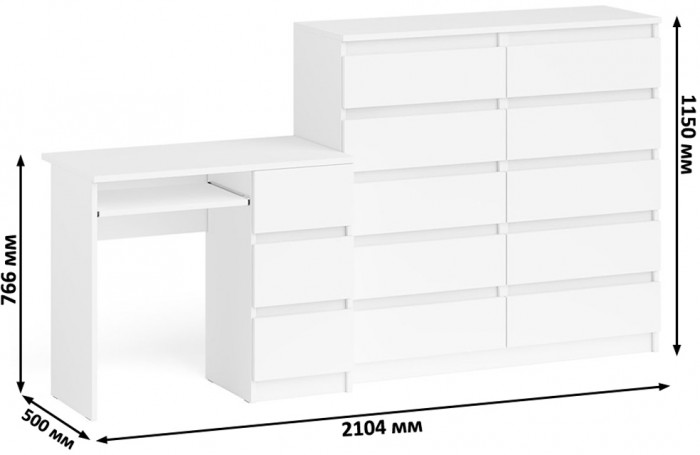 Мори Стол компьютерный МС-6 правый + Комод МК1200.10, цвет белый, ШхГхВ 210,4х50х115 см., выдвижные ящики справа, НЕ универсальная сборка