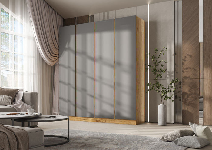 Келвин Шкаф 4-х створчатый 2000, Графит, Дуб Крафт