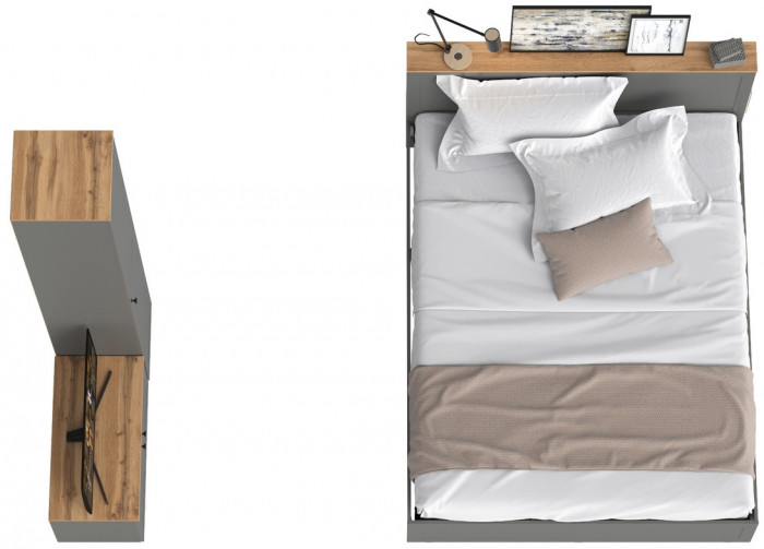 Остин 11.53 Кровать + ортопед + 13.227 Шкаф-пенал + 13.257 Тумба, серый графит/дуб крафт золотой