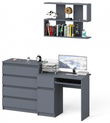 Мори Стол компьютерный МС-1 левый + Комод МК800.4 + Полка 900, цвет графит, ШхГхВ 170,4х50х209,6 см., НЕ универсальная сборка