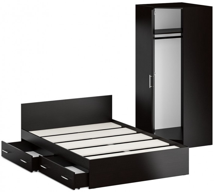 Кровать с ящиками 1400 + угловой шкаф Стандарт, венге