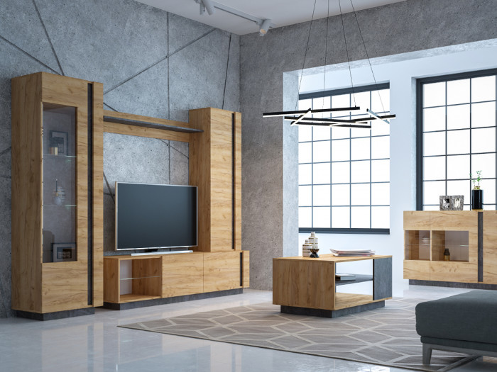 КР100 ??? Арчи Шкаф комбинированный 10.05, цвет дуб крафт золотой/камень тёмный, ШхГхВ 50х30,1х154,9(147,6) см., ун. сб.