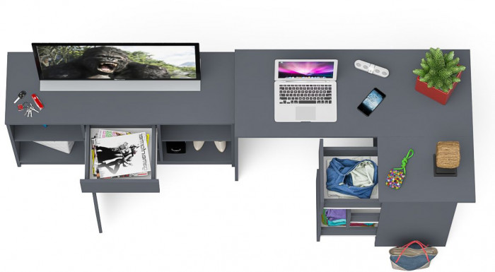 Мори Стол компьютерный МС-16 правый + Тумба МТВ1204.1, цвет графит, ШхГхВ 244,8х84,9х76,6 см., выдвижные ящики справа, НЕ универсальная сборка