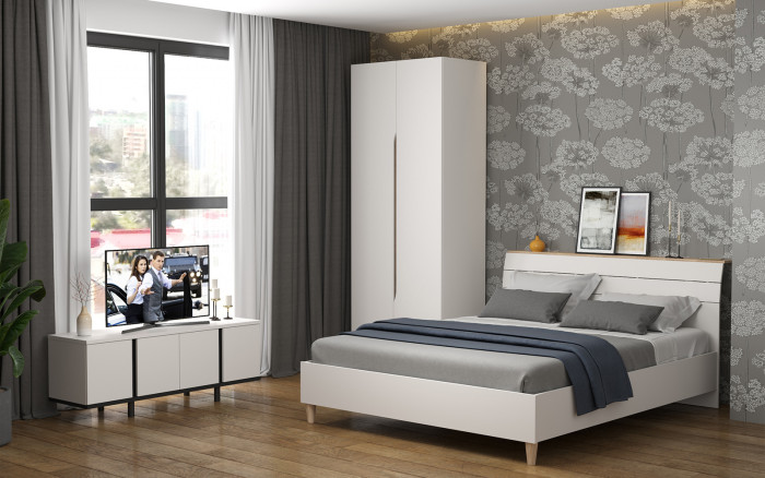 Муссон Спальня № 18, цвет белый/дуб эндгрейн элегантный, ортопед, сп. м. 1600х2000 мм., б/м