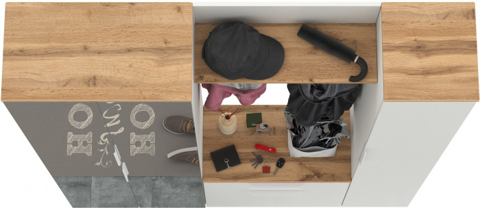 Октава Прихожая 22, цвет белый шагрень/дуб крафт золотой/фасады МДФ белый шагрень, ШхГхВ 161,5х35,4х197,6 см., универсальная сборка