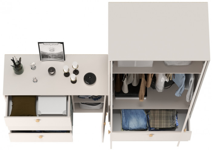 Афина Спальня Шкаф 2-х дверный + Комод с дверкой и тремя ящиками, кашемир серый