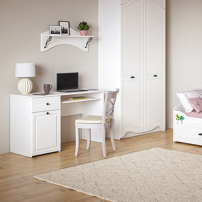 Роуз 12.148 письменный стол, ЛДСП белый(тиснение Поры дерева)/МДФ ясень ваниль