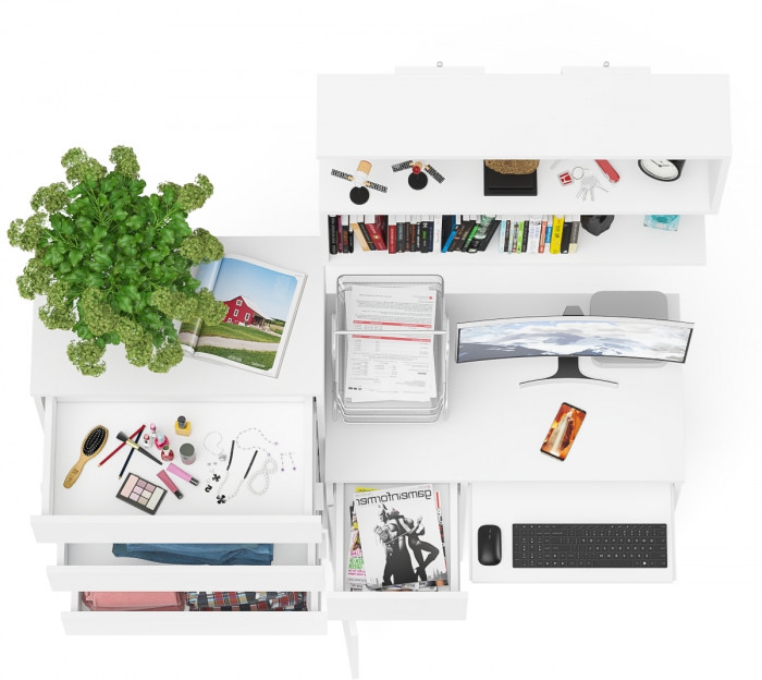 Мори компьютерный стол МС-1 левый + Комод МК700.5 + Полка 900, белый