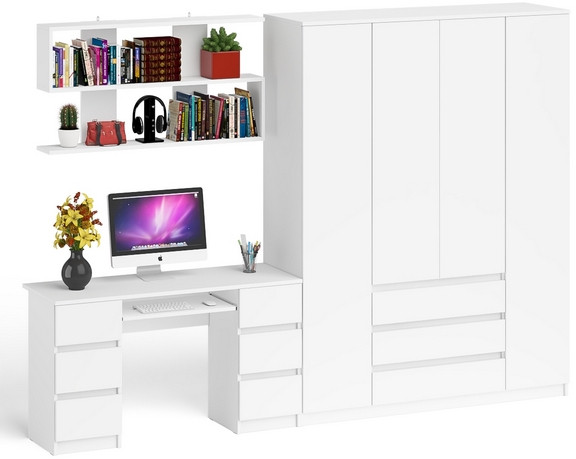 Мори компьютерный стол МС-2 + Шкаф МШ1600.1 + Полка 1200, белый
