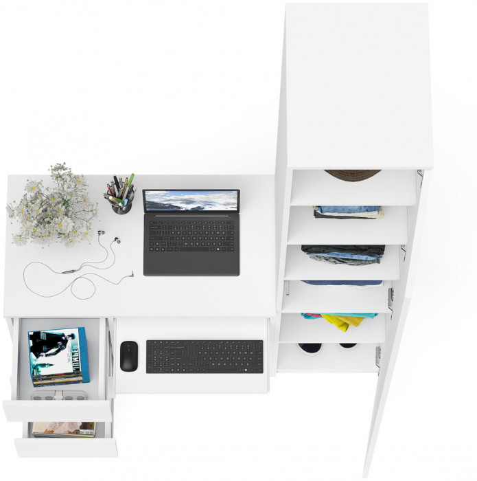 Мори компьютерный стол МС-6 левый + Пенал МШ400.1, белый