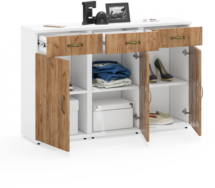 Лидер-8 Тумба МД 3.15 3 шт., цвет белый шагрень/крафт золото, ШхГхВ 120х30х75 см., универсальная сборка