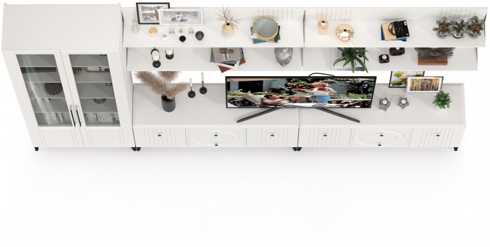 Валенсия Гостиная № 084, ЛДСП белый шагрень/МДФ белый шагрень