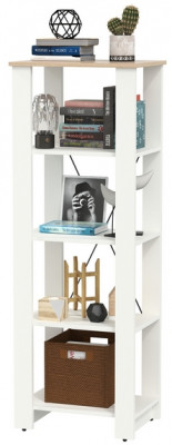 Джастин 13.354 Стеллаж открытый, цвет белый шагрень/дуб белый эксклюзив, ШхГхВ 54,8х38,9х153 см., регулируемые опоры