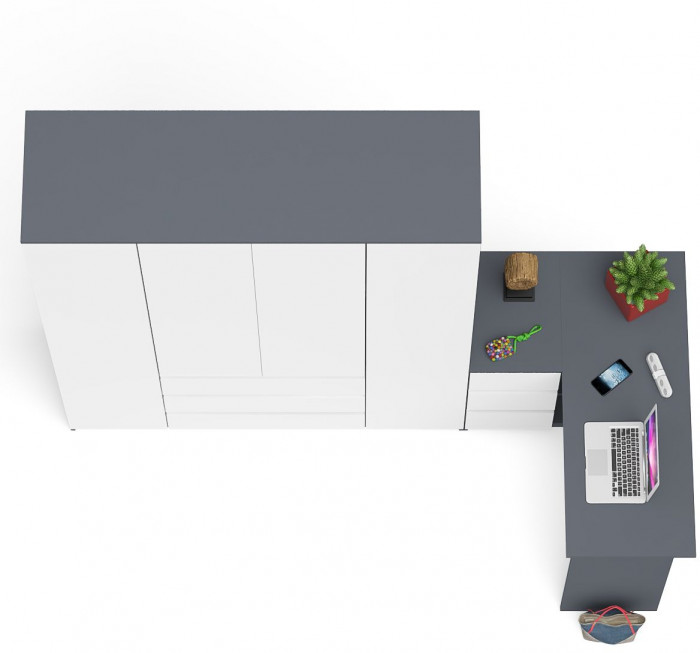 Мори Стол компьютерный МС-16 левый + Шкаф МШ1600.1, цвет графит/белый, ШхГхВ 284,8х84,9х209,6 см., выдвижные ящики слева, НЕ универсальная сборка
