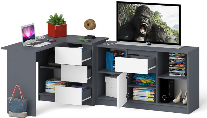 Мори Стол компьютерный МС-16 правый + Тумба МТВ1204.1, цвет графит/белый, ШхГхВ 244,8х84,9х76,6 см., выдвижные ящики справа, НЕ универсальная сборка
