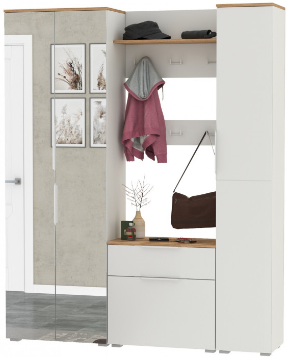 Октава Прихожая 15-123Н, белый шагрень/дуб крафт золотой/фасады МДФ белый шагрень