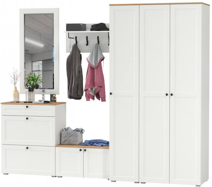 Остин Прихожая 49, белый шагрень/дуб крафт золотой