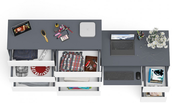 Мори Стол компьютерный МС-6 правый + Комод МК1200.10, цвет графит/белый, ШхГхВ 210,4х50х115 см., выдвижные ящики справа, НЕ универсальная сборка