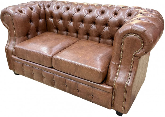 Диван офисный Честер ЛОФТ 2-х местный, экокожа светло-коричневый