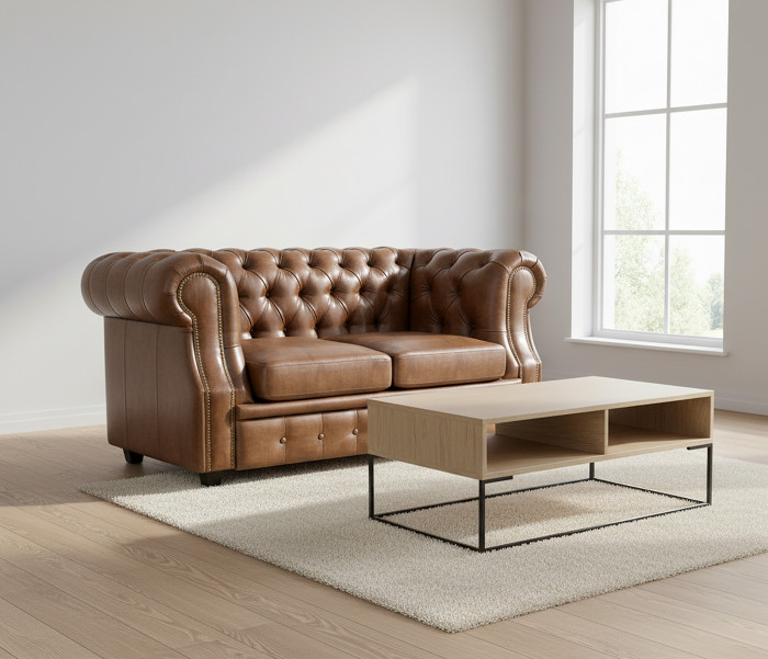 Диван офисный Честер ЛОФТ 2-х местный, экокожа светло-коричневый