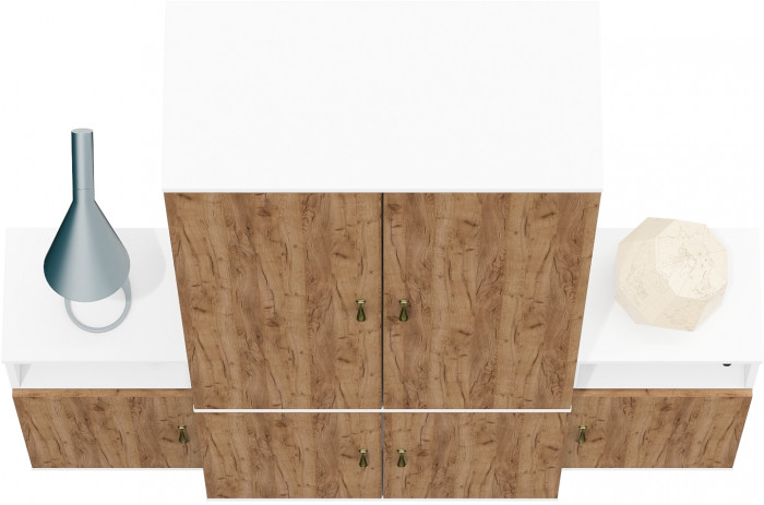 Лидер-8 Шкаф МД 20Б + Тумба МД 3.19 + Тумба МД 3.19, белый шагрень/крафт золото