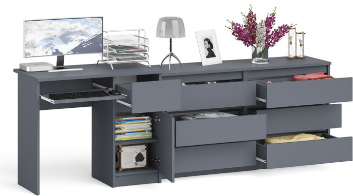 Мори компьютерный стол МС-1 правый + Комод МК1380.6, графит