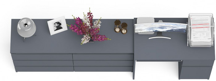 Мори компьютерный стол МС-1 правый + Комод МК1380.6, графит