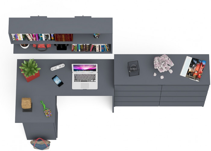 Мори компьютерный стол МС-16 левый + Комод МК1200.8 + Полка 1200, графит