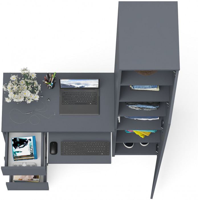 Мори компьютерный стол МС-6 левый + Пенал МШ400.1, графит