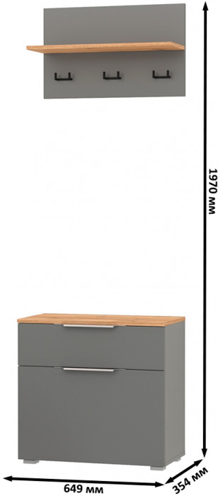 Октава 16.127 Тумба для обуви + 15.14.01 Вешалка, серый графит/дуб крафт золотой/фасады МДФ серый графит