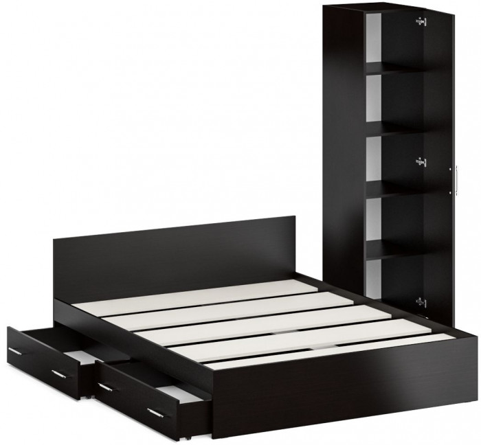 Кровать с ящиками 1600 + Пенал Стандарт, венге