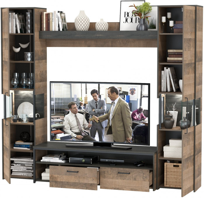 Трувор Гостиная 017, цвет дуб гранж песочный/интра, ШхГхВ 239,4х45,4х210 см., универсальная сборка