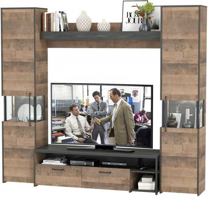 Трувор Гостиная 017, цвет дуб гранж песочный/интра, ШхГхВ 239,4х45,4х210 см., универсальная сборка