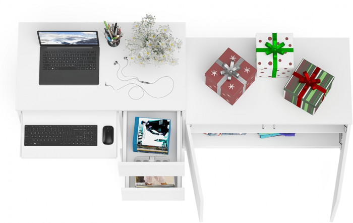 Мори компьютерный стол МС-6 правый + Тумба МА900.1, белый