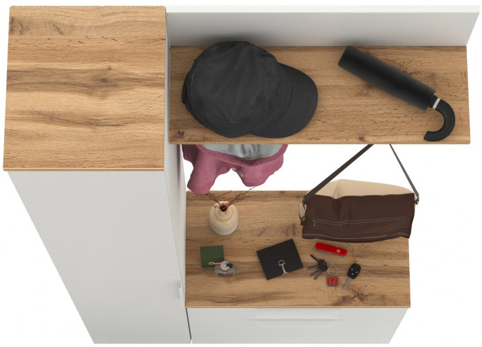 Октава Прихожая 16, белый шагрень/дуб крафт золотой/фасады МДФ белый шагрень