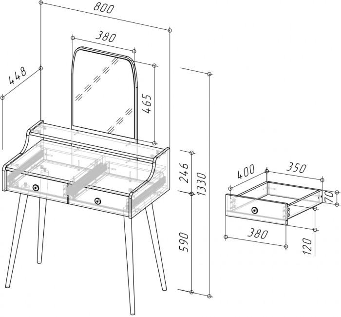 Трюмо 4-25916дкс/граф, дуб крафт серый/графит