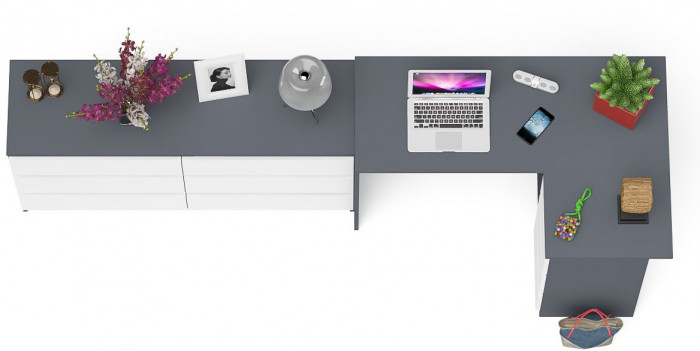 Мори компьютерный стол МС-16 правый + Комод МК1380.6, графит/белый