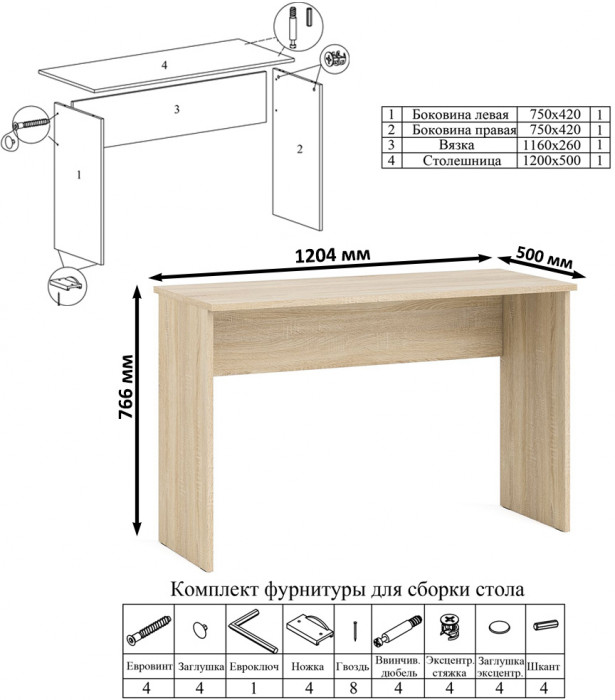 Мори письменный стол МСП1200.1 + Комод МК800.4 + Полка 1200, дуб сонома