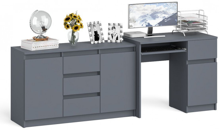 Мори Стол компьютерный МС-1 правый + Комод МК1200.3, цвет графит, ШхГхВ 210,4х50х76,6 см., выдвижной ящик справа, НЕ универсальная сборка