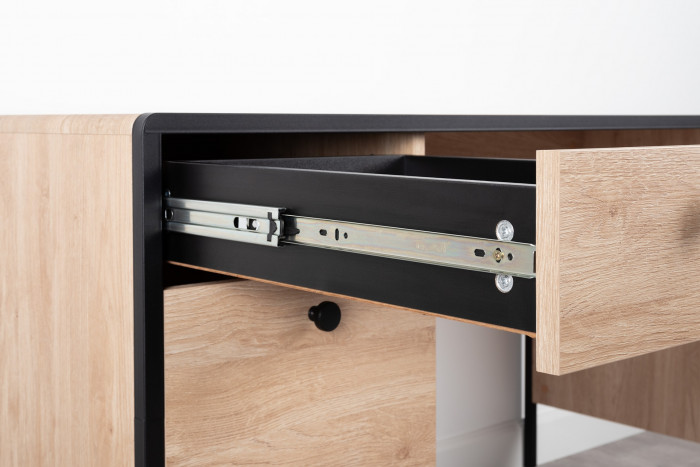 Брюс два Стола 12.157 + два Комода 16.233, цвет чёрный/дуб Сантьяго/столешница МДФ ель карпатская, 486,8х62,6(38,3)х75(85,6) см., ун. сб.