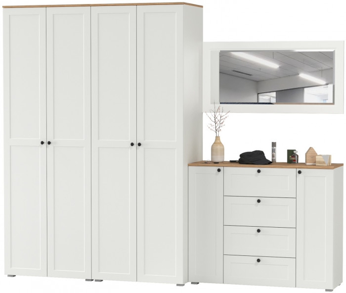 Остин Прихожая 26, цвет белый шагрень/дуб крафт золотой, ШхГхВ 280х54,3х229,6 см., универсальная сборка