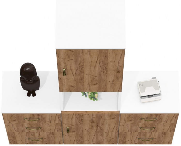 Лидер-8 Пенал + Тумба МД 3.16 + Тумба МД 3.16, цвет белый шагрень/крафт золото, ШхГхВ 120х50х190 см., универсальная сборка